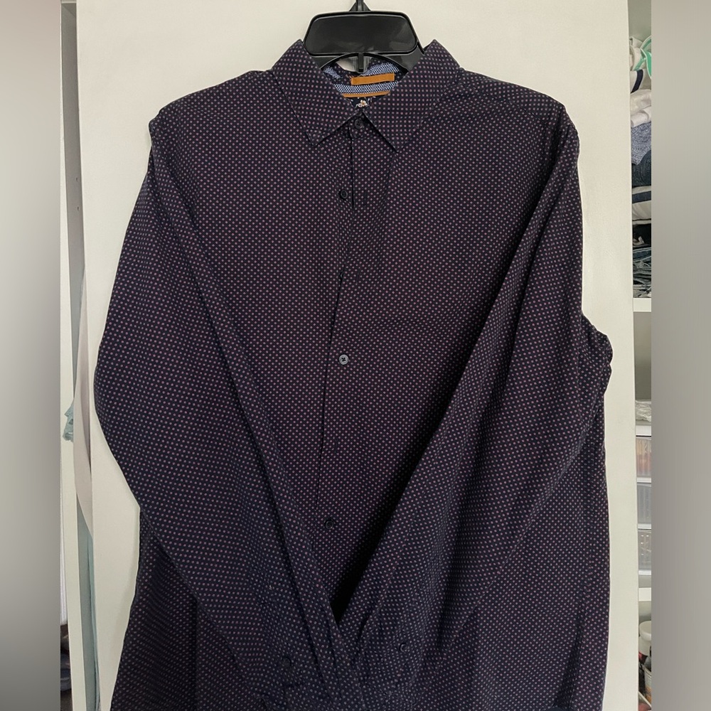 Denim & Flower Ricky Singh Dress Shirt Mens Large Floral Dot Button Down Navy